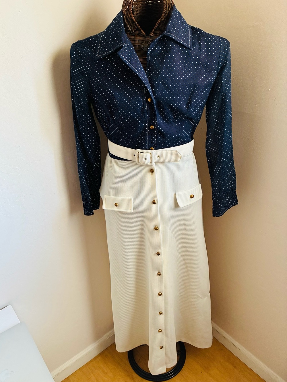 Vintage Cream Button-Front Dress